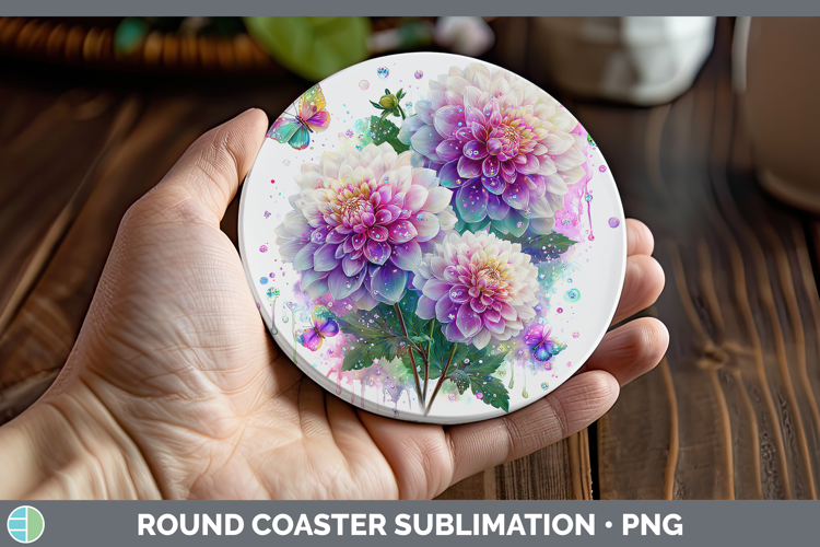 Flowers 01 Rainbow Summer Dahlia Round Coaster Sublimation C