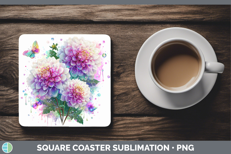 Flowers 01 Rainbow Summer Dahlia Square Coaster Sublimation