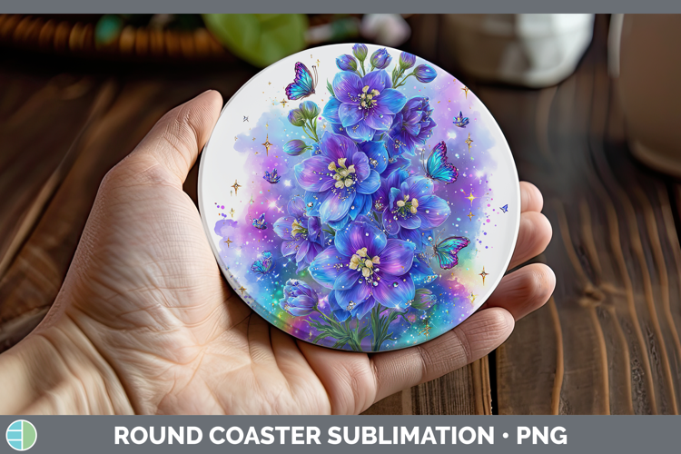 Flowers 01 Rainbow Summer Delphinium Round Coaster Sublimati