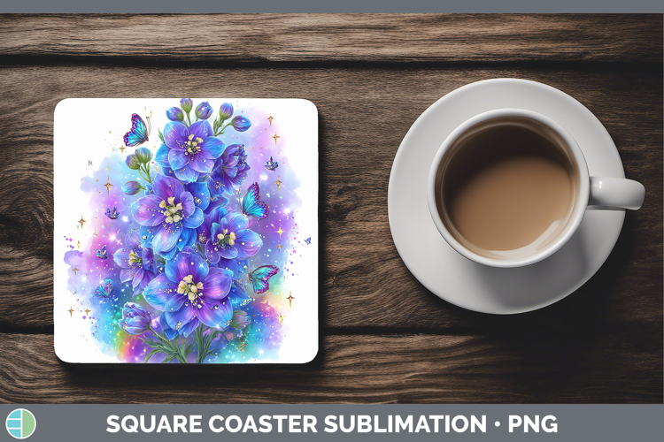 Flowers 01 Rainbow Summer Delphinium Square Coaster Sublimat