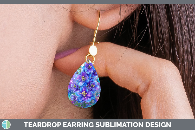 Flowers 01 Rainbow Summer Delphinium Teardrop Earrings Subli