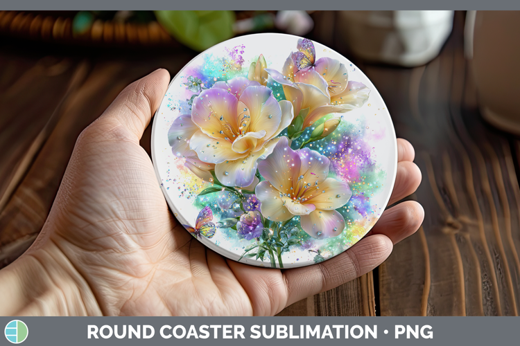 Flowers 01 Rainbow Summer Freesia Round Coaster Sublimation