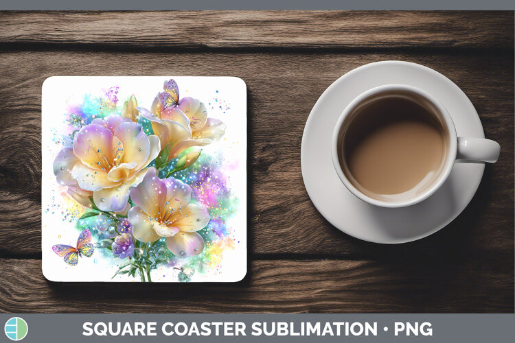 GorgeousFlowers 01 Rainbow Summer Square Coaster design.