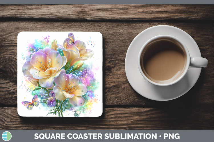 Flowers 01 Rainbow Summer Freesia Square Coaster Sublimation