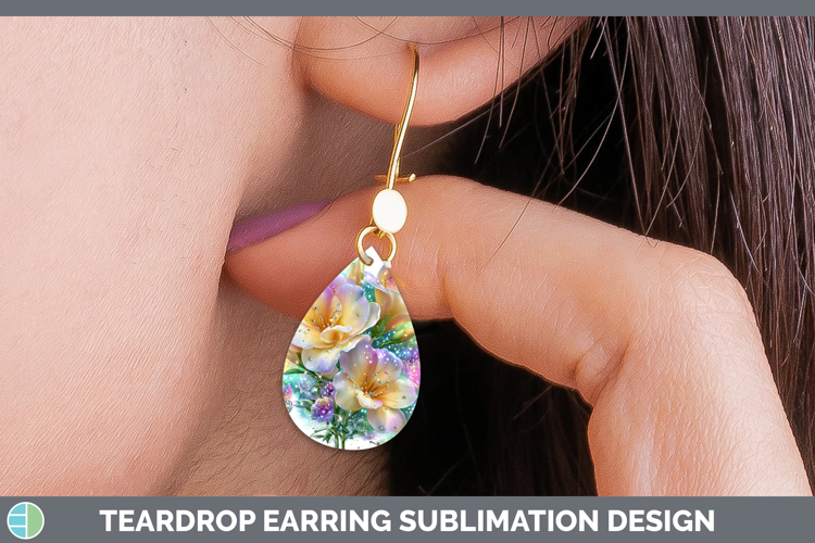 Flowers 01 Rainbow Summer Freesia Teardrop Earrings Sublimat