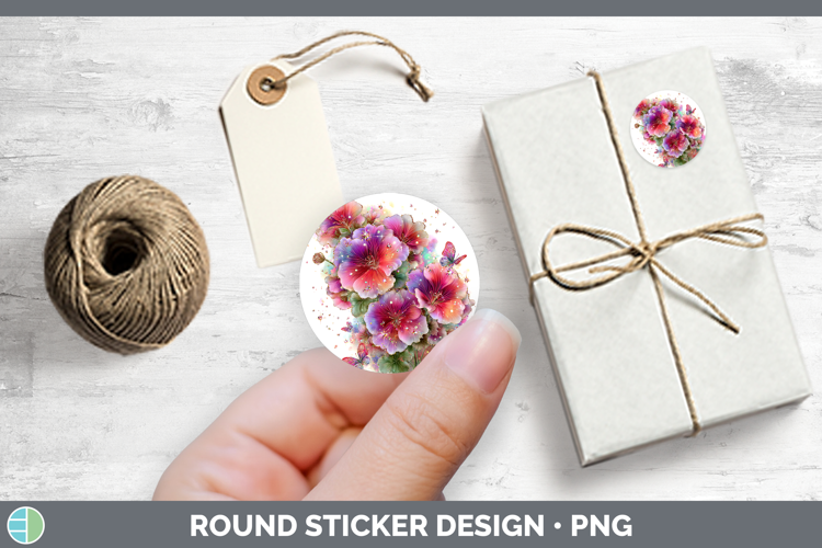 Flowers 01 Rainbow Summer Geranium Stickers | Round Labels D