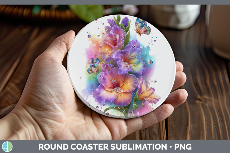 Flowers 01 Rainbow Summer Gladiolus Round Coaster Sublimatio