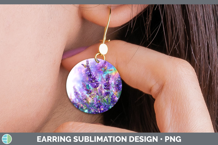 Flowers 01 Rainbow Summer Lavender Round Earrings Sublimatio