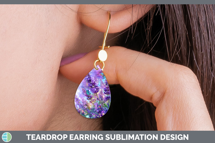 Flowers 01 Rainbow Summer Lavender Teardrop Earrings Sublima