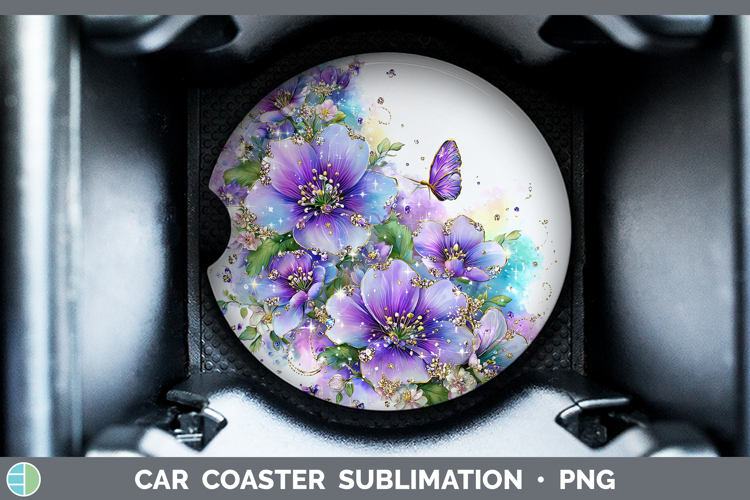 Flowers 01 Rainbow Summer Periwinkle Car Coaster Sublimation