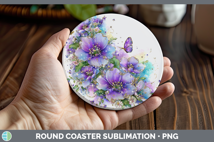 Flowers 01 Rainbow Summer Periwinkle Round Coaster Sublimati