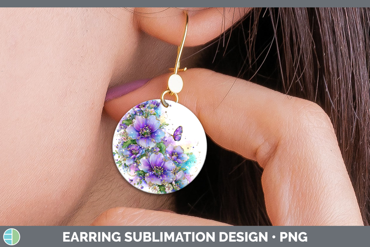 Flowers 01 Rainbow Summer Periwinkle Round Earrings Sublimat