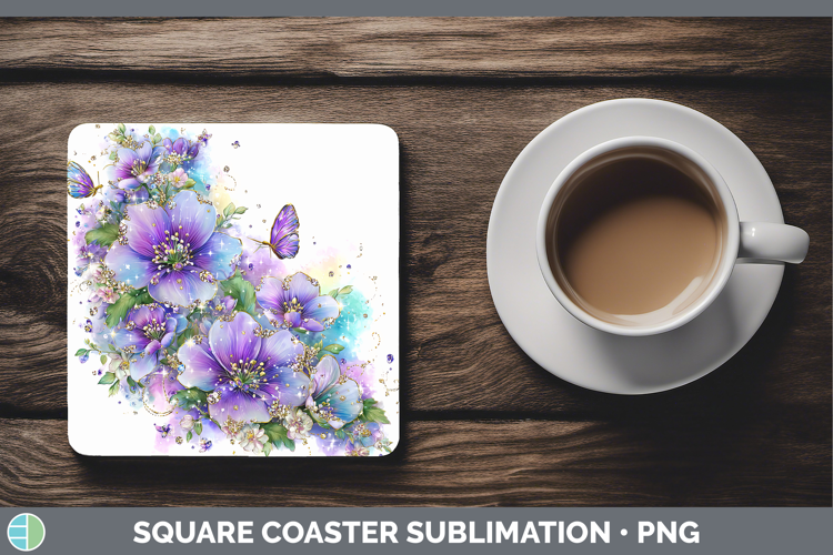 Flowers 01 Rainbow Summer Periwinkle Square Coaster Sublimat