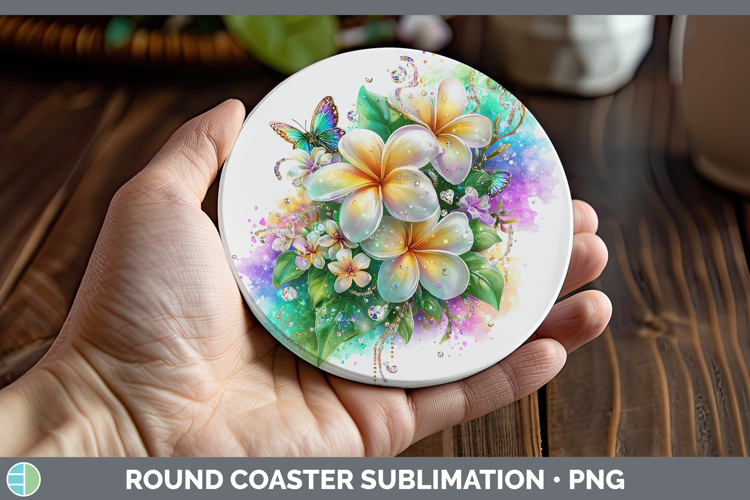 Flowers 01 Rainbow Summer Plumeria Round Coaster Sublimation