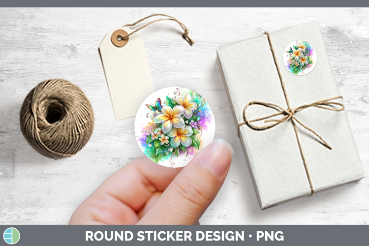 Flowers 01 Rainbow Summer Plumeria Stickers | Round Labels D