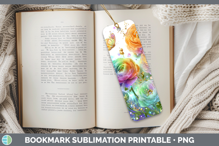 Flowers 01 Rainbow Summer Ranunculus Bookmark Sublimation Pr