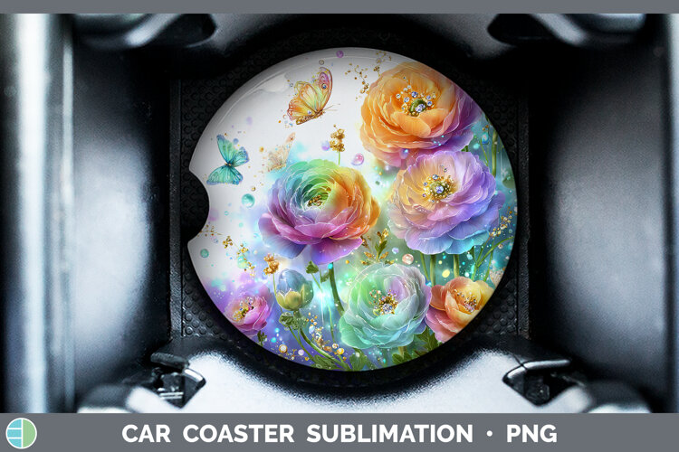 GorgeousFlowers 01 Rainbow Summer Car Coaster design.