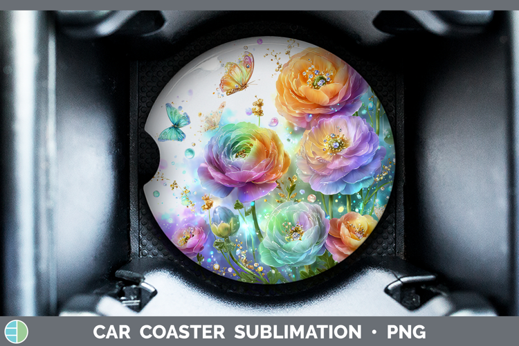 Flowers 01 Rainbow Summer Ranunculus Car Coaster Sublimation