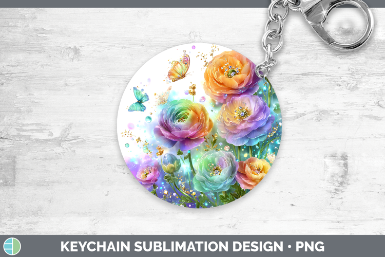 Flowers 01 Rainbow Summer Ranunculus Keychain Sublimation Ke