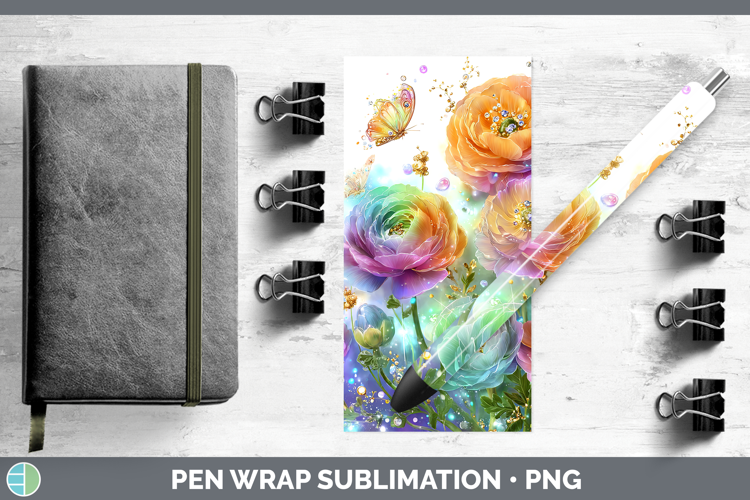 Flowers 01 Rainbow Summer Ranunculus Pen Wrap Sublimation Pe