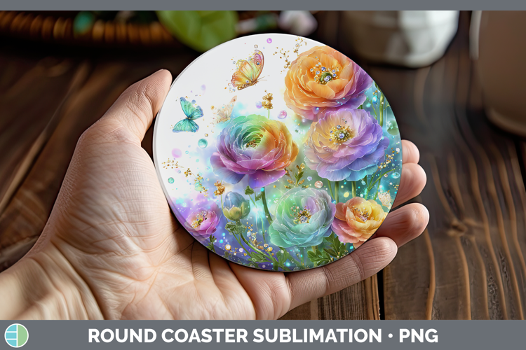 Flowers 01 Rainbow Summer Ranunculus Round Coaster Sublimati