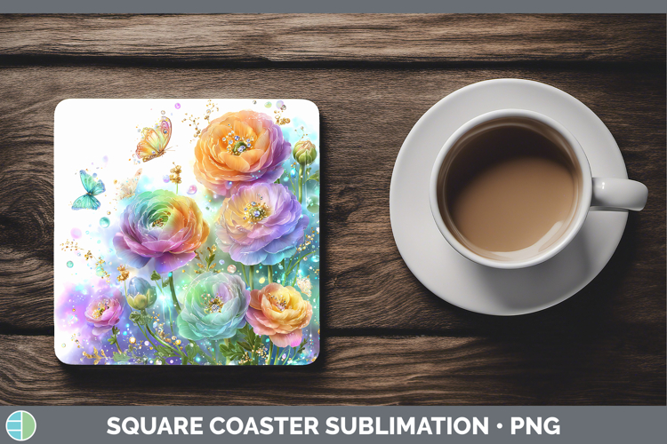 Flowers 01 Rainbow Summer Ranunculus Square Coaster Sublimat
