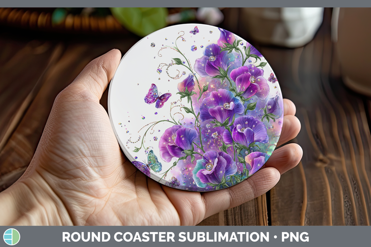 Flowers 01 Rainbow Summer Sweet Pea Round Coaster Sublimatio