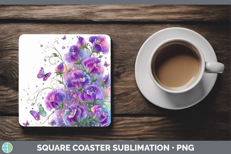 Flowers 01 Rainbow Summer Sweet Pea Square Coaster Sublimati