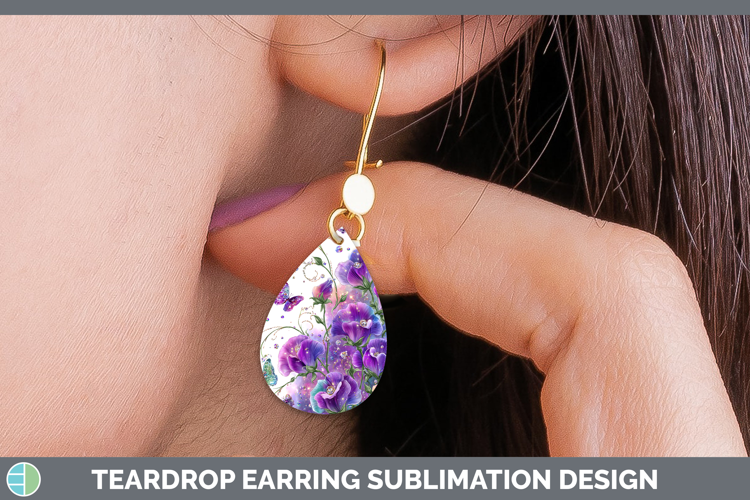 Flowers 01 Rainbow Summer Sweet Pea Teardrop Earrings Sublim
