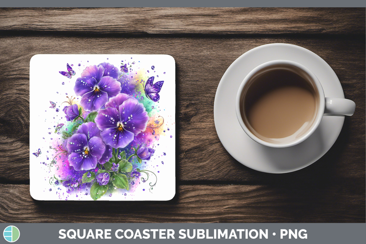 Flowers 01 Rainbow Summer Violet Square Coaster Sublimation