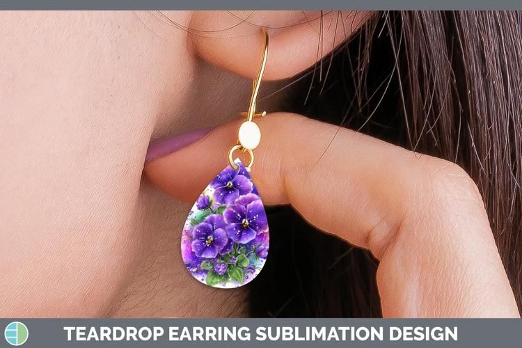 Flowers 01 Rainbow Summer Violet Teardrop Earrings Sublimati