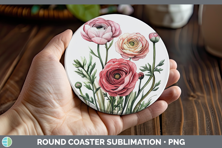 Flowers 01 Ranunculus Round Coaster Sublimation Coaster Desi