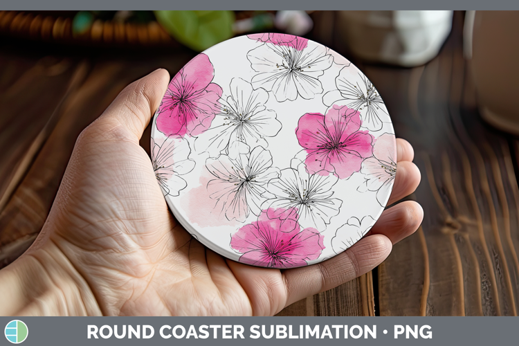 Azalea Flowers 01 Simple Round Coaster Sublimation Design