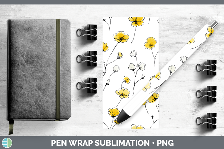 Buttercup Flowers 01 Simple Pen Wrap Sublimation Design