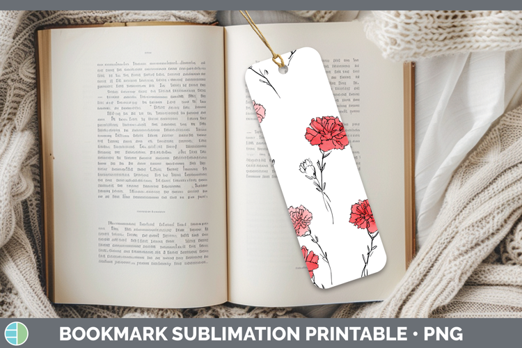 Carnation Flowers 01 Simple Bookmark Sublimation Design