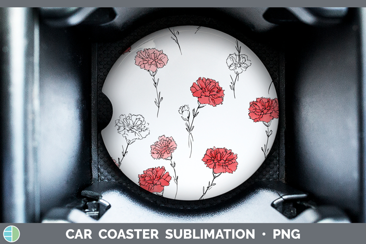Carnation Flowers 01 Simple Car Coaster Sublimation Design
