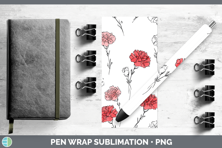 Carnation Flowers 01 Simple Pen Wrap Sublimation Design