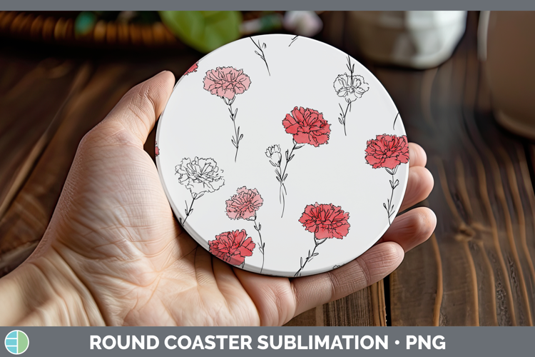 Carnation Flowers 01 Simple Round Coaster Sublimation Design
