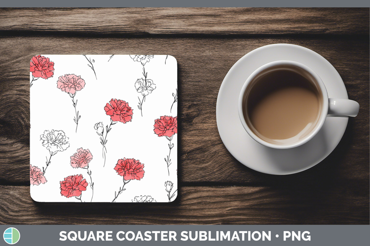 Carnation Flowers 01 Simple Square Coaster Sublimation Desig