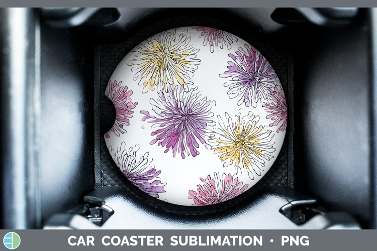 Chrysanthemum Flowers 01 Simple Car Coaster Sublimation Desi