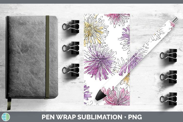 Chrysanthemum Flowers 01 Simple Pen Wrap Sublimation Design