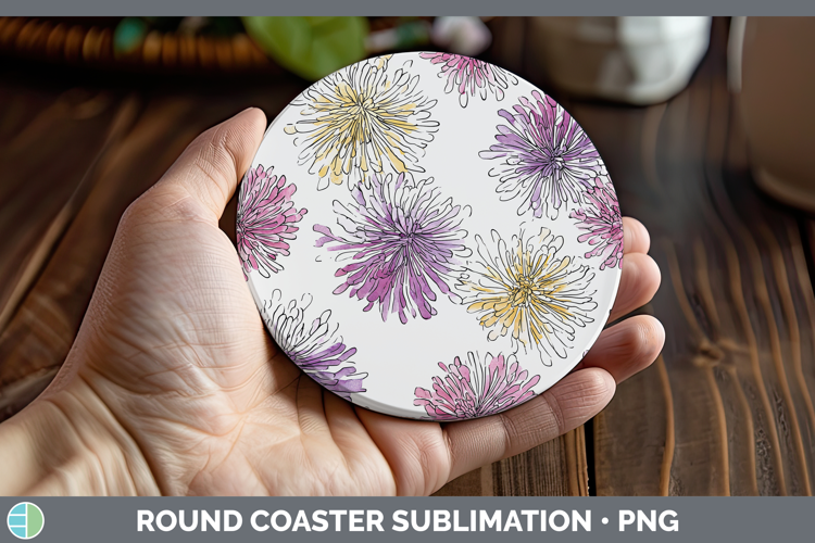 Chrysanthemum Flowers 01 Simple Round Coaster Sublimation De