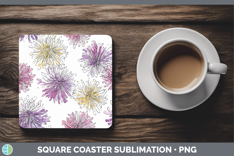 Chrysanthemum Flowers 01 Simple Square Coaster Sublimation D