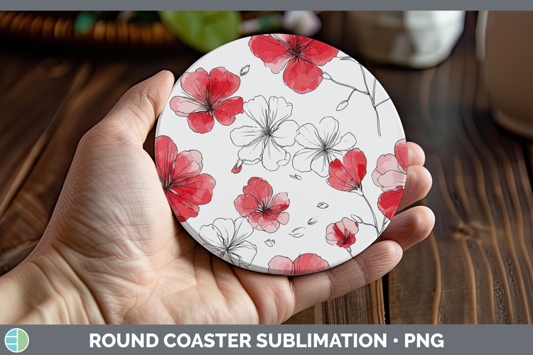 Geranium Flowers 01 Simple Round Coaster Sublimation Design
