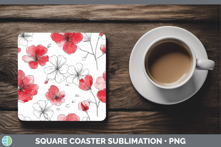 Geranium Flowers 01 Simple Square Coaster Sublimation Design