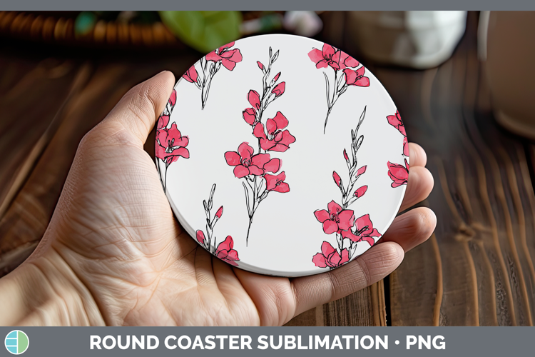 Gladiolus Flowers 01 Simple Round Coaster Sublimation Design