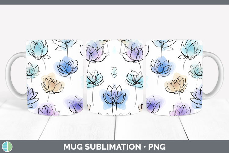 Lotus Flowers 01 Simple Mug Wrap Sublimation Design