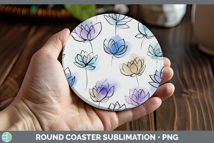 Lotus Flowers 01 Simple Round Coaster Sublimation Design
