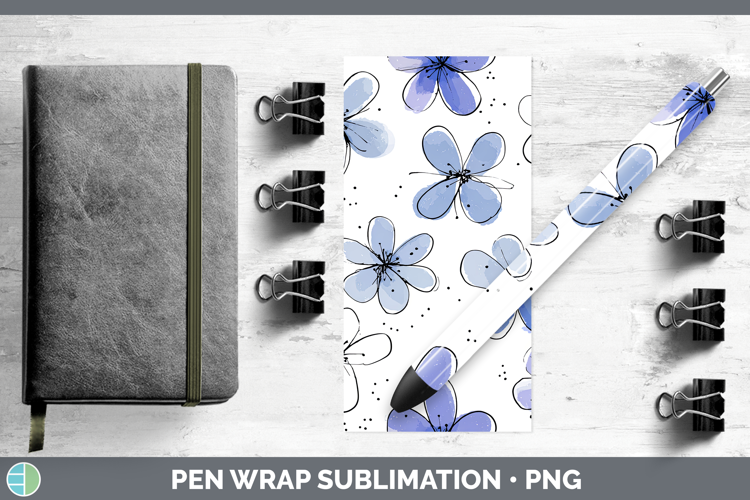 Periwinkle Flowers 01 Simple Pen Wrap Sublimation Design