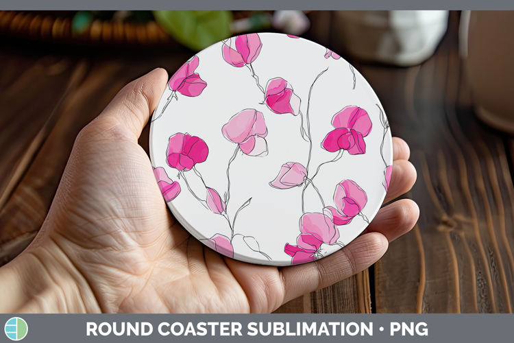 Sweet Pea Flowers 01 Simple Round Coaster Sublimation Design